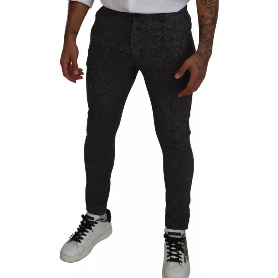 Dolce & Gabbana Gray Chevron Viscose Skinny Pants