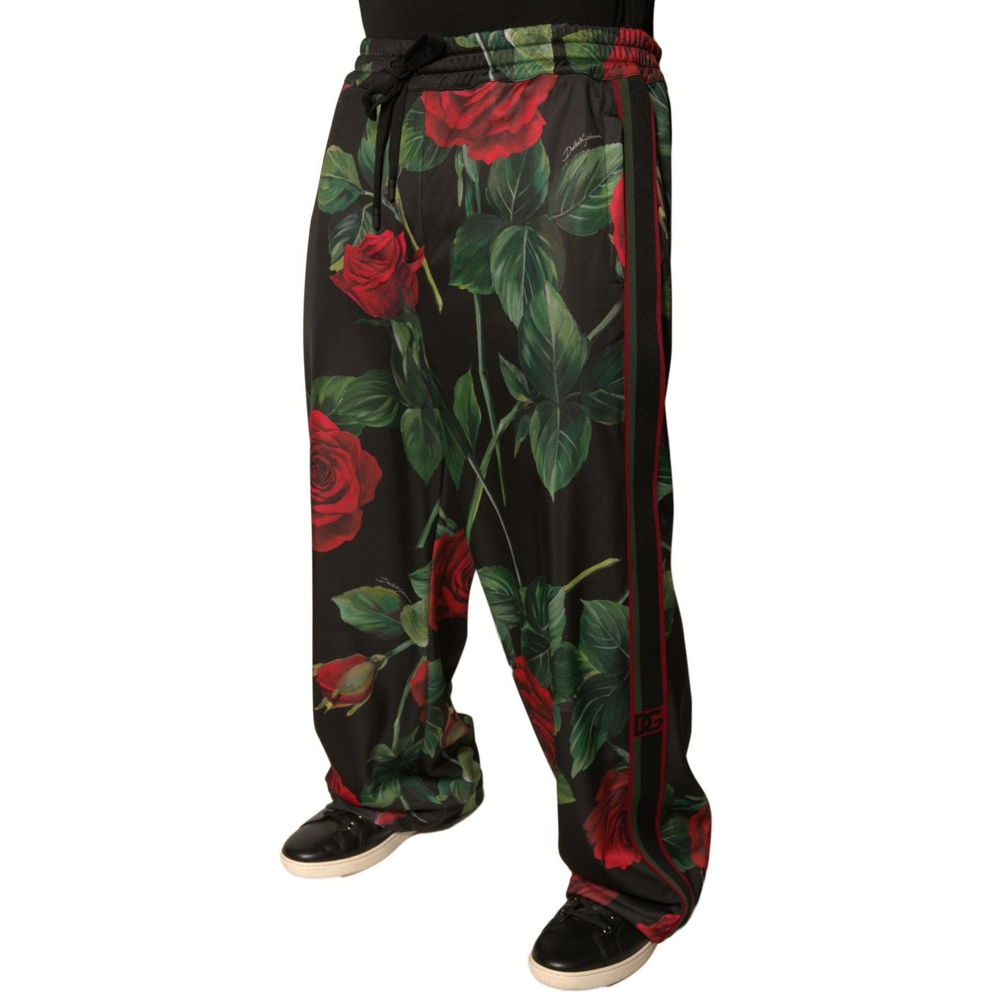 Dolce & Gabbana Black Floral Polyester Jogger Sweatpants Pants