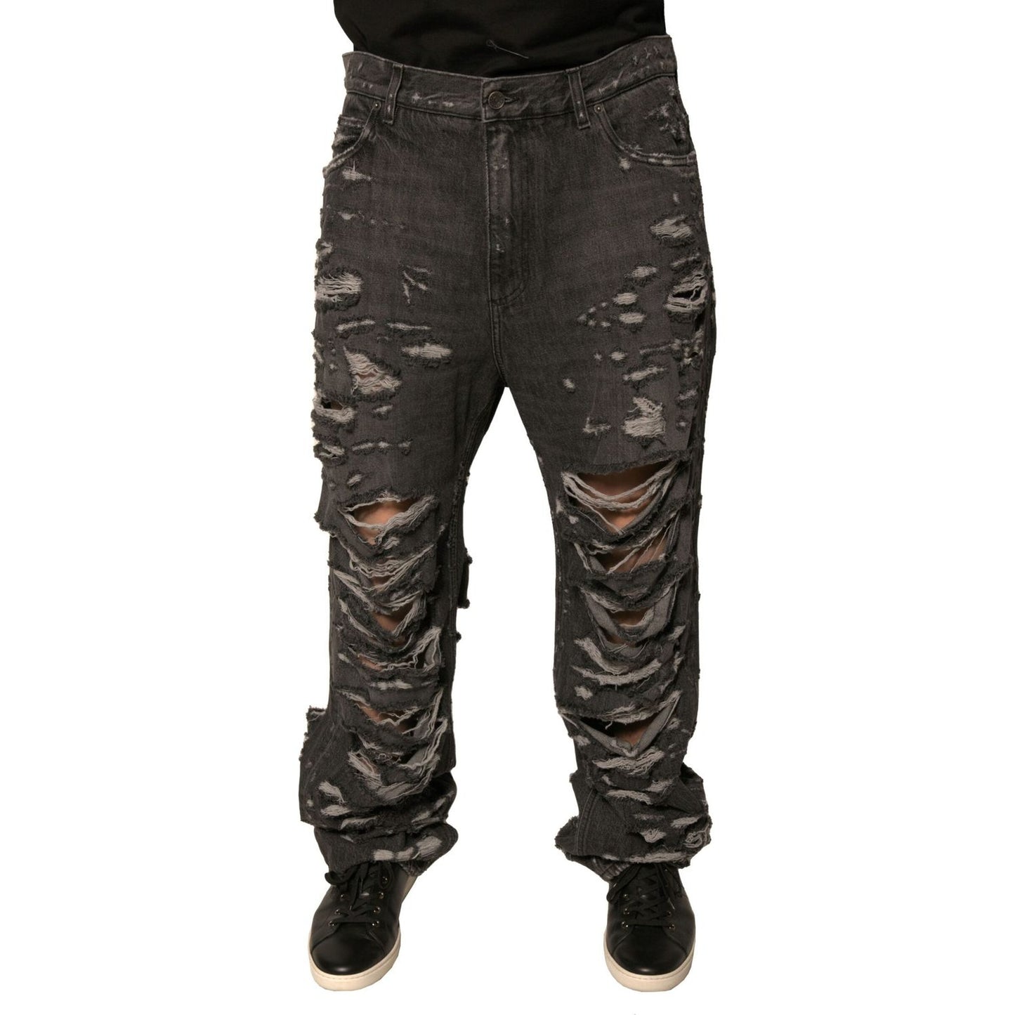 Dolce & Gabbana Gray Tattered Cotton Straight Men Denim Jeans