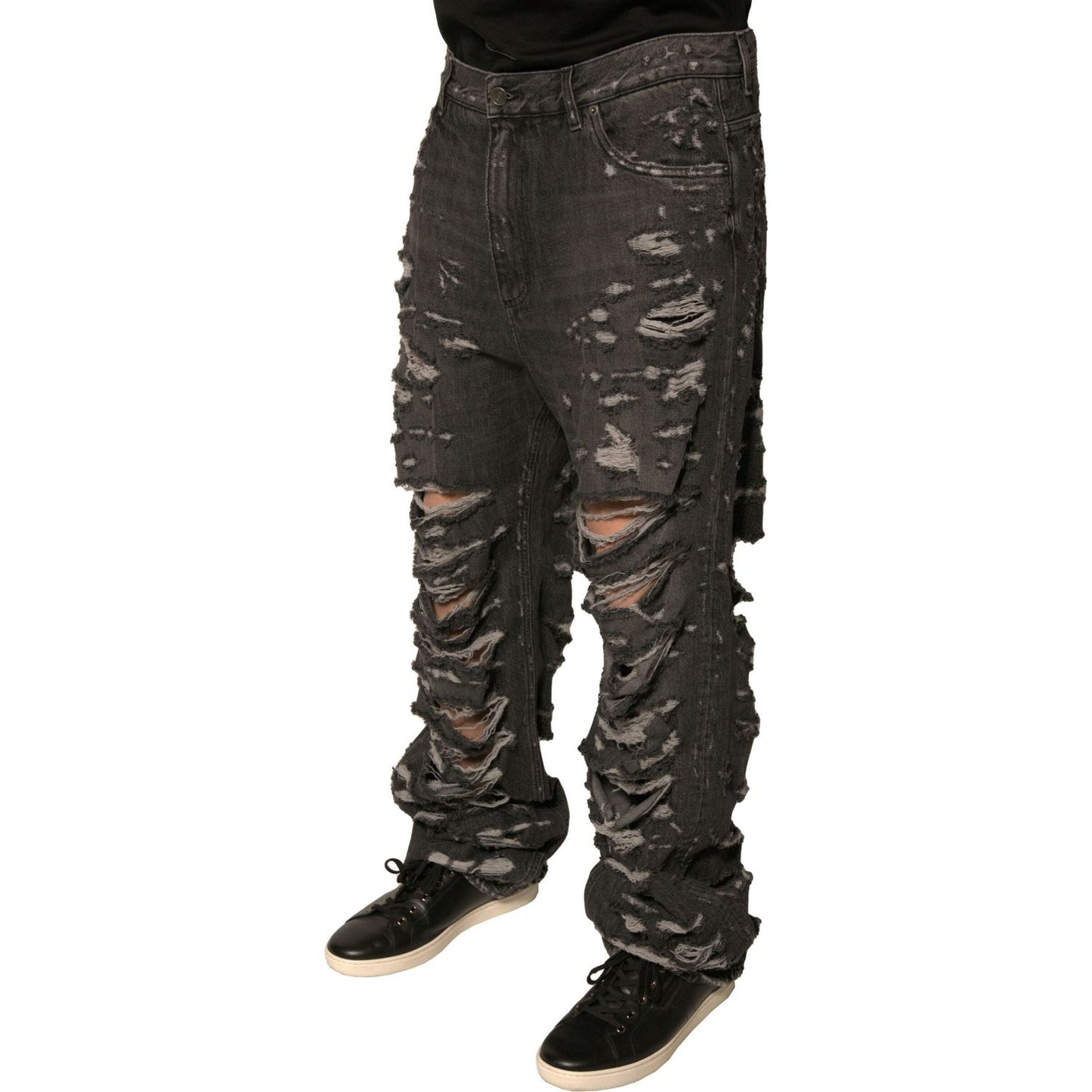 Dolce & Gabbana Gray Tattered Cotton Straight Men Denim Jeans