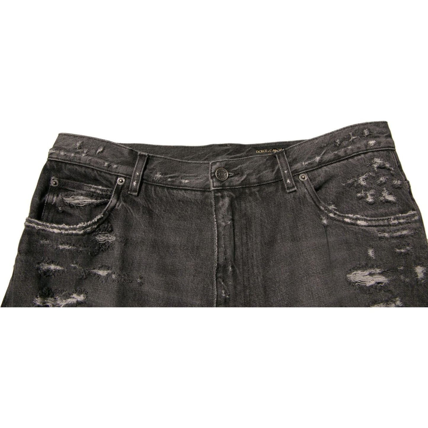 Dolce & Gabbana Gray Tattered Cotton Straight Men Denim Jeans