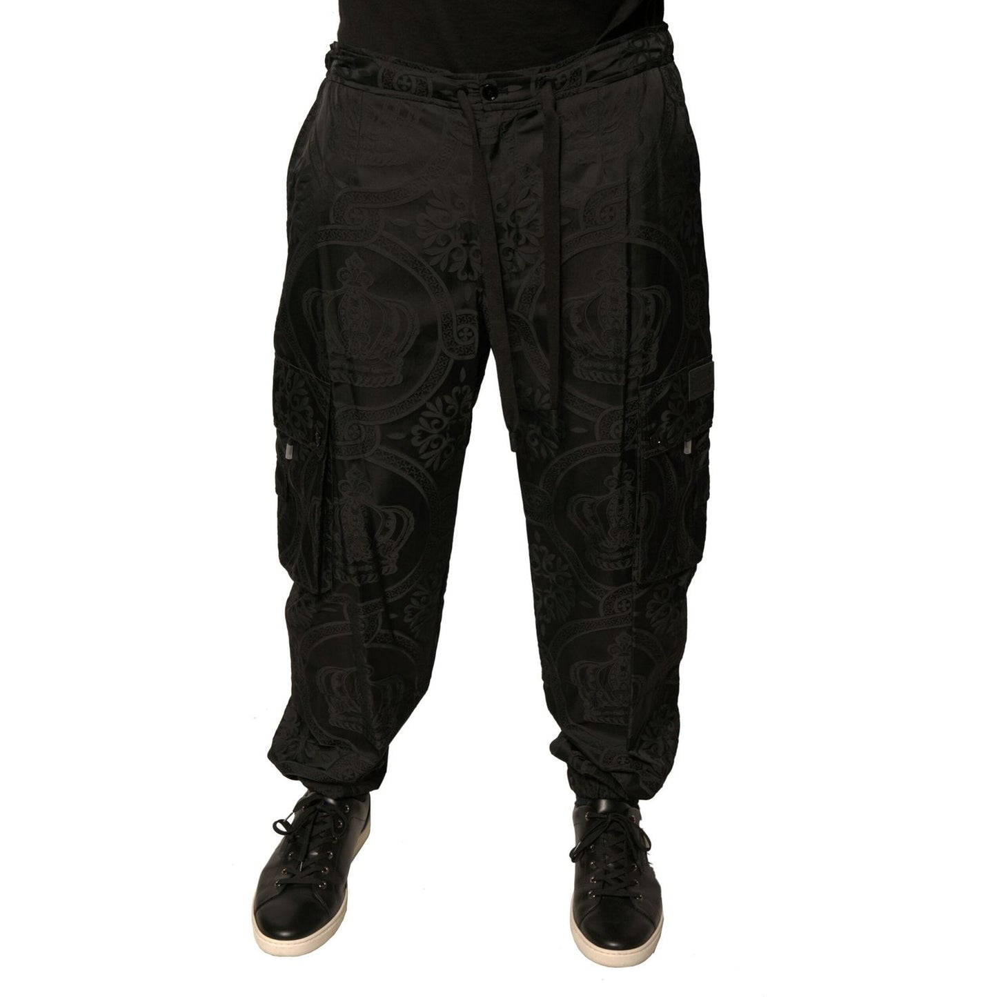 Dolce & Gabbana Black Crown Nylon Jogger Sweatpants Pants