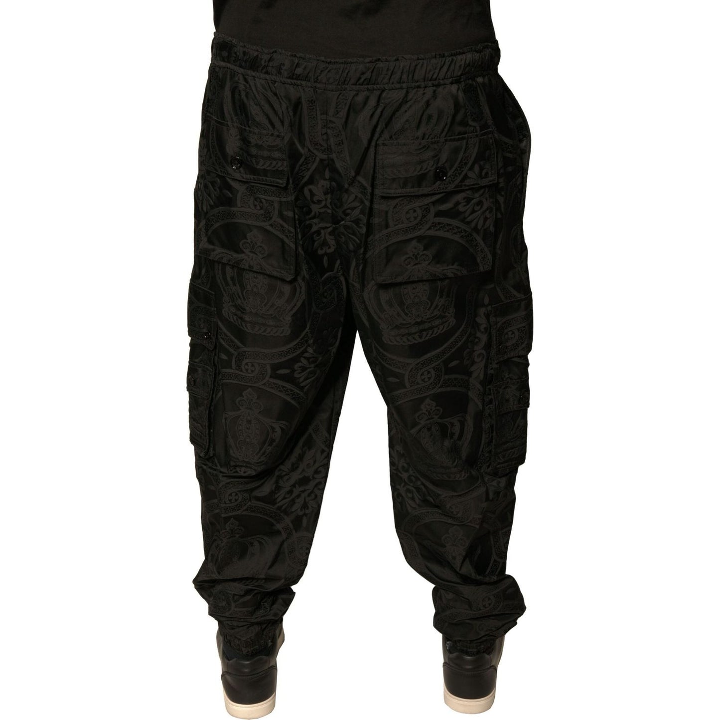 Dolce & Gabbana Black Crown Nylon Jogger Sweatpants Pants