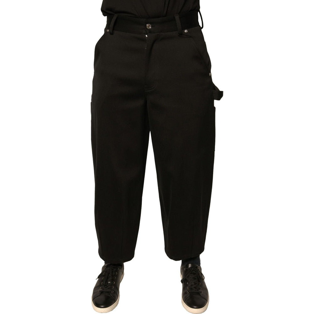 Dolce & Gabbana Black Cotton Mid Waist Cropped Pants
