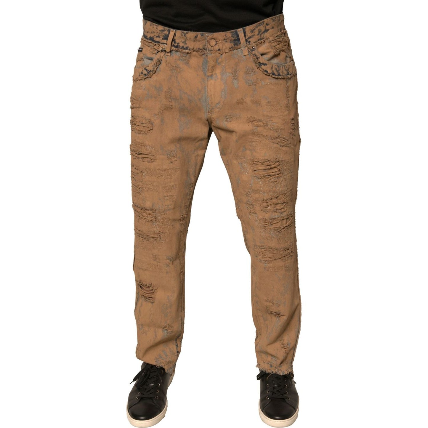 Dolce & Gabbana Brown Tattered Cotton Skinny Denim Jeans