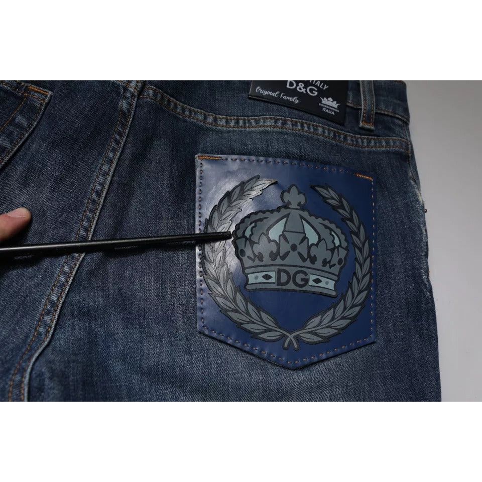 Dolce & Gabbana Blue DG Crown Logo Cotton Skinny Denim Jeans PAN75819-54