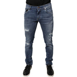 Dolce & Gabbana Blue Tattered Cotton Stretch Skinny Denim Jeans