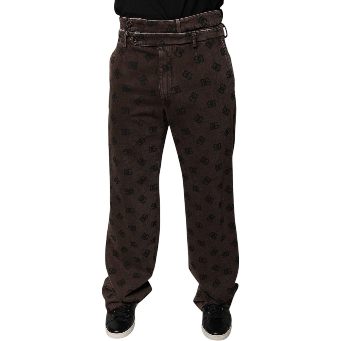 Dolce & Gabbana Brown Logo Cotton Straight Denim Jeans