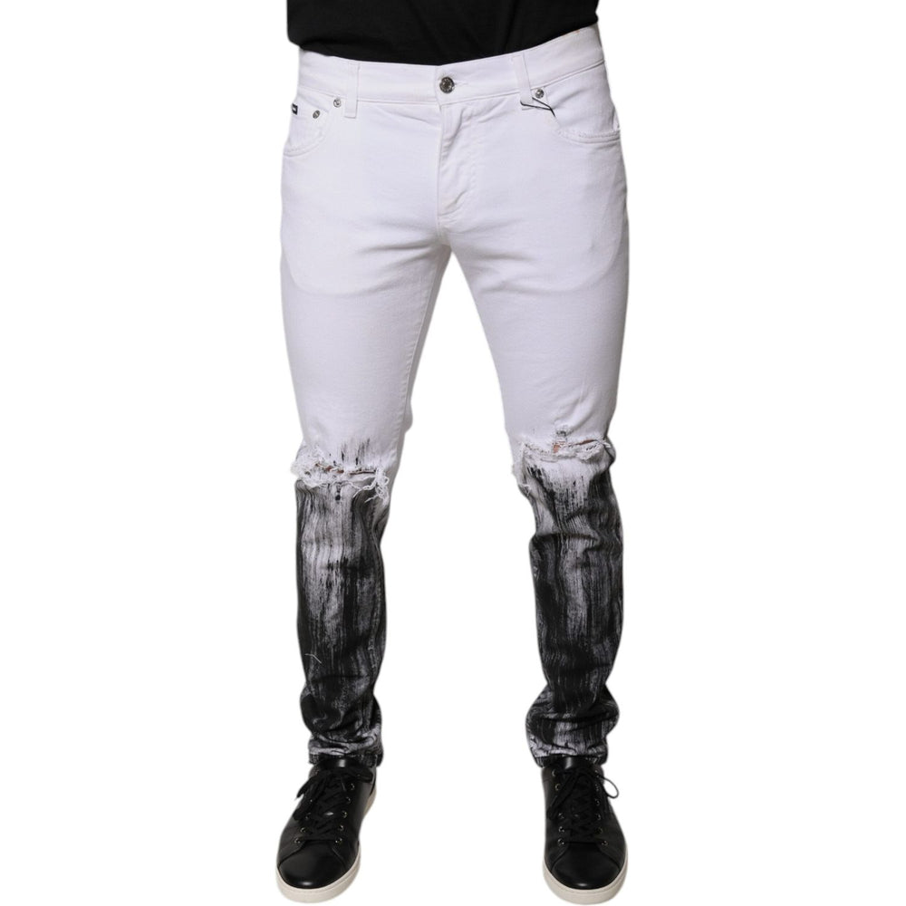 Dolce & Gabbana Black White Logo Cotton Skinny Denim Jeans