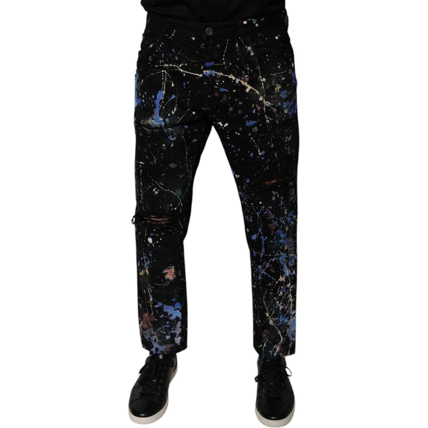 Dolce & Gabbana Black Color Splash Cotton Skinny Denim Jeans
