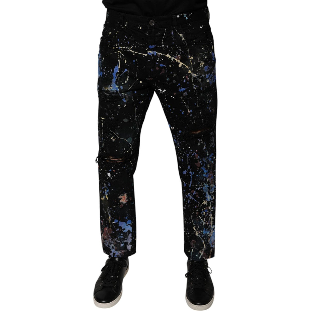 Dolce & Gabbana Black Color Splash Cotton Skinny Denim Jeans