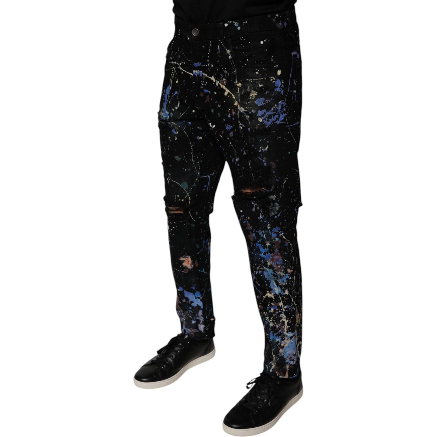 Dolce & Gabbana Black Color Splash Cotton Skinny Denim Jeans