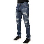 Dolce & Gabbana Blue Cotton Tattered Skinny Denim Jeans