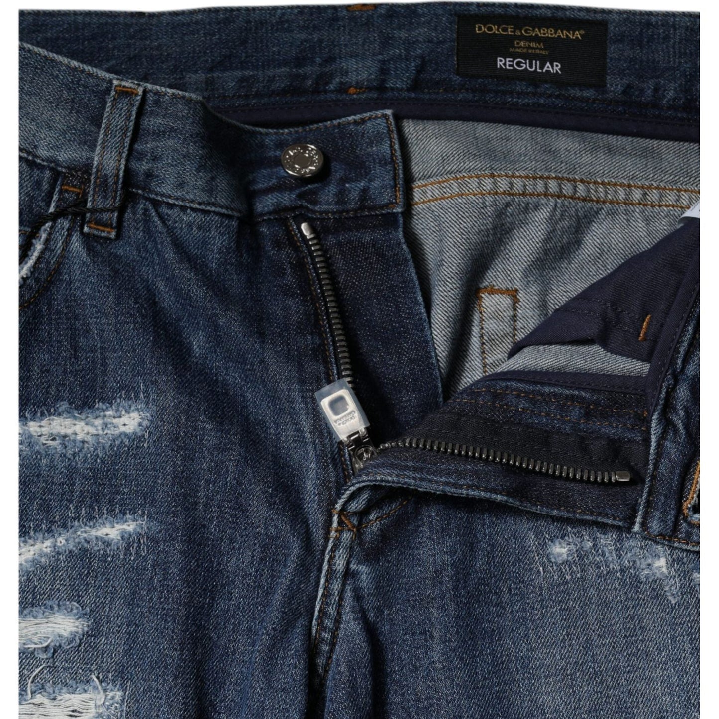 Dolce & Gabbana Blue Cotton Tattered Skinny Denim Jeans