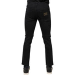 Dolce & Gabbana Black Cotton Tattered Skinny Denim Logo Jeans