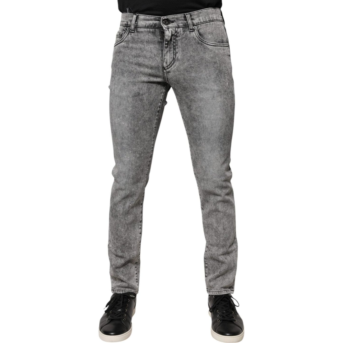 Dolce & Gabbana Gray Logo Plaque Cotton Slim Fit Denim Jeans