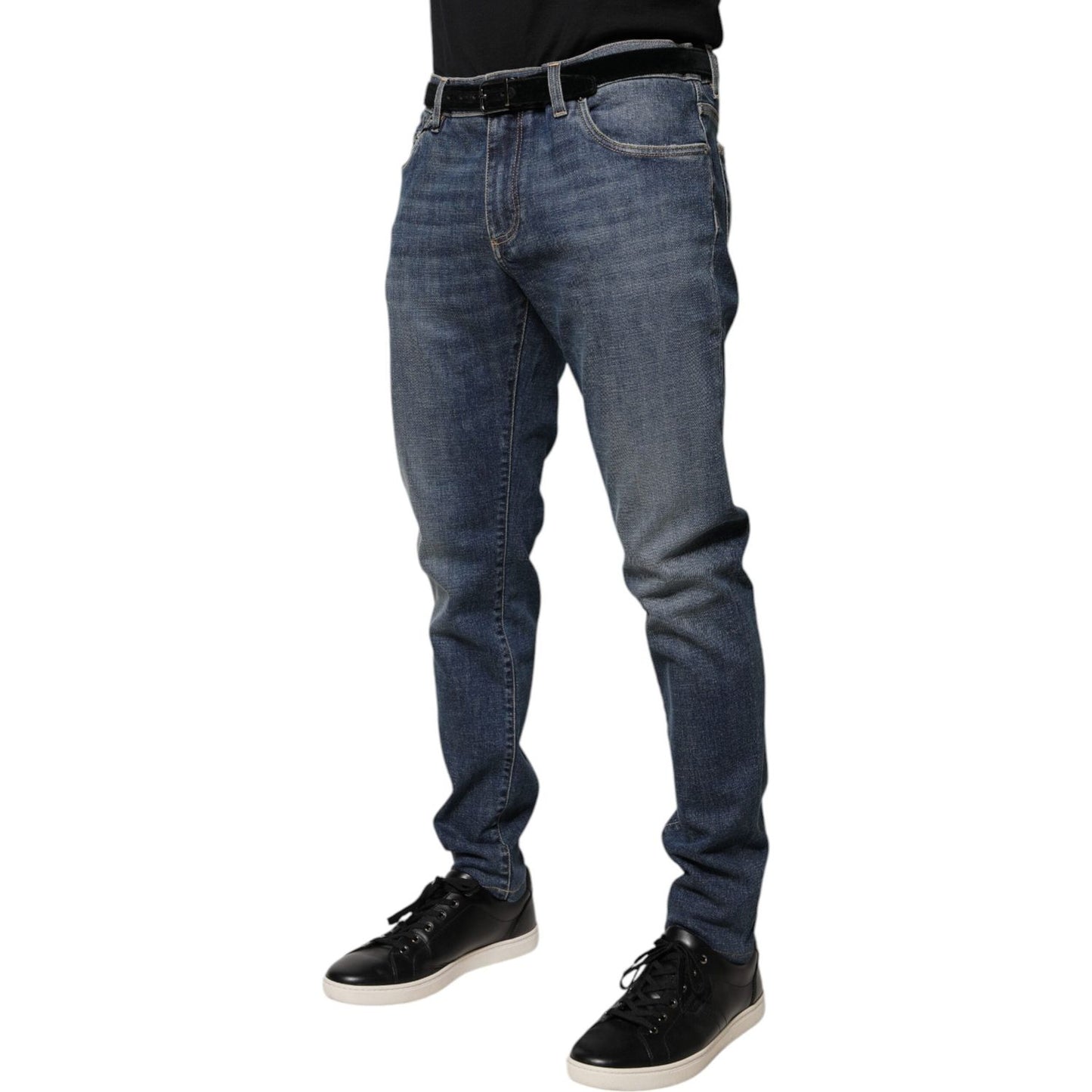 Dolce & Gabbana Blue Logo Plaque Cotton Skinny Denim Jeans