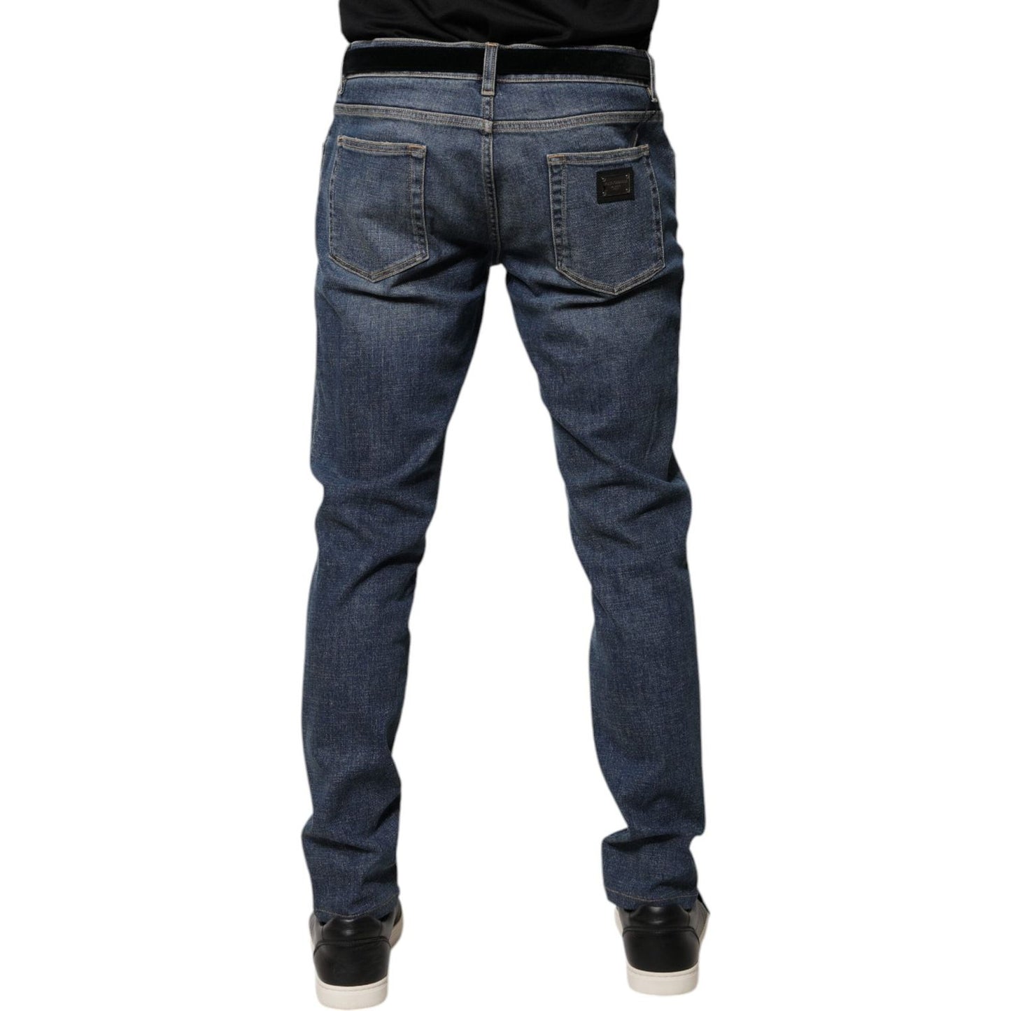 Dolce & Gabbana Blue Logo Plaque Cotton Skinny Denim Jeans