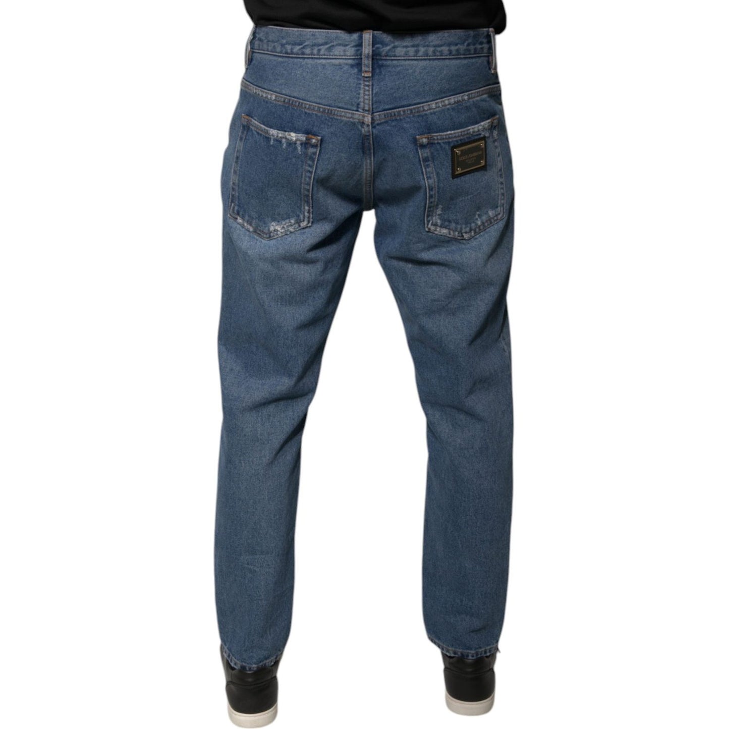Dolce & Gabbana Blue Cotton Logo Men Loose Denim Jeans