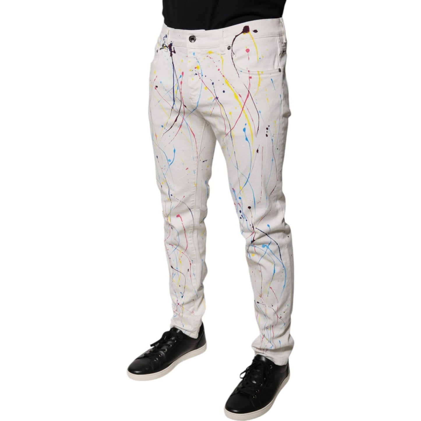 Dolce & Gabbana White Color Splash Print Skinny Denim Jeans