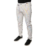 Dolce & Gabbana White Color Splash Print Skinny Denim Jeans