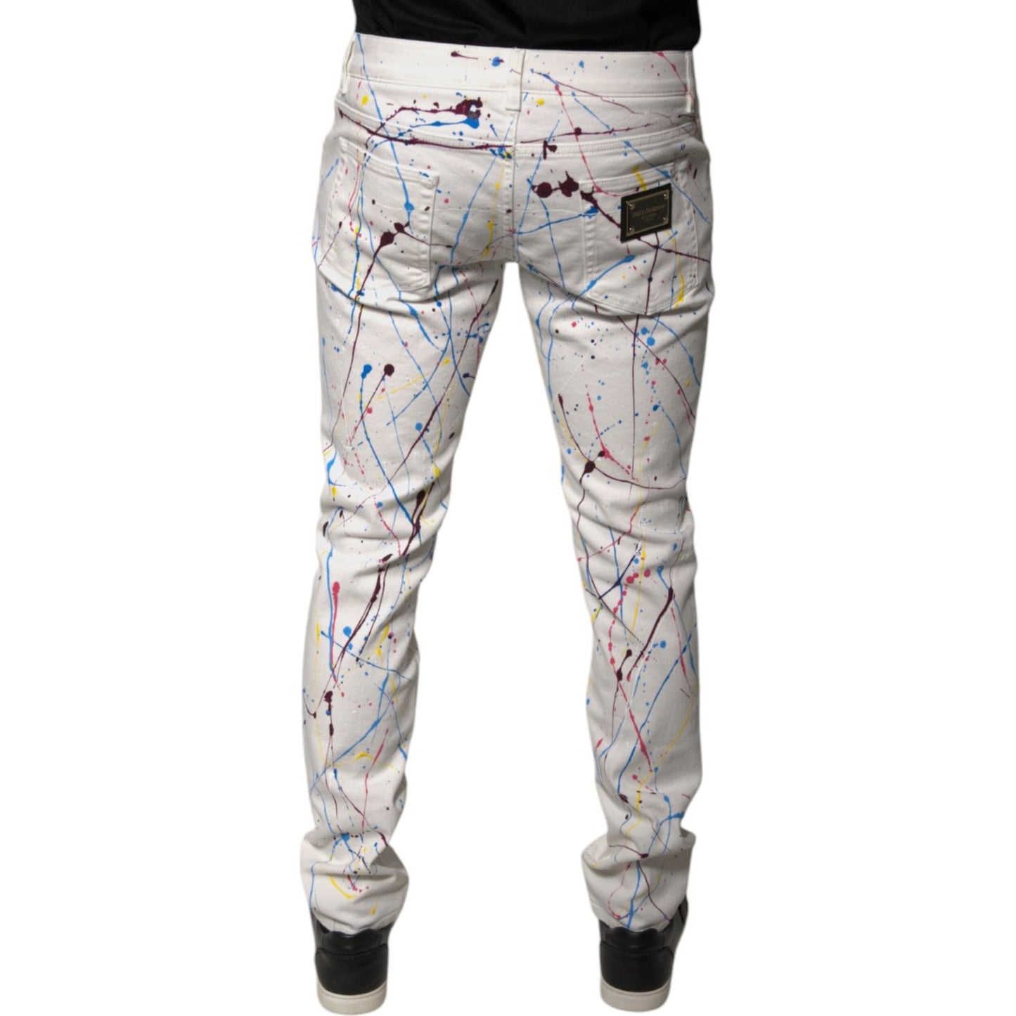 Dolce & Gabbana White Color Splash Print Skinny Denim Jeans
