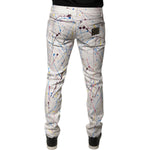 Dolce & Gabbana White Color Splash Print Skinny Denim Jeans