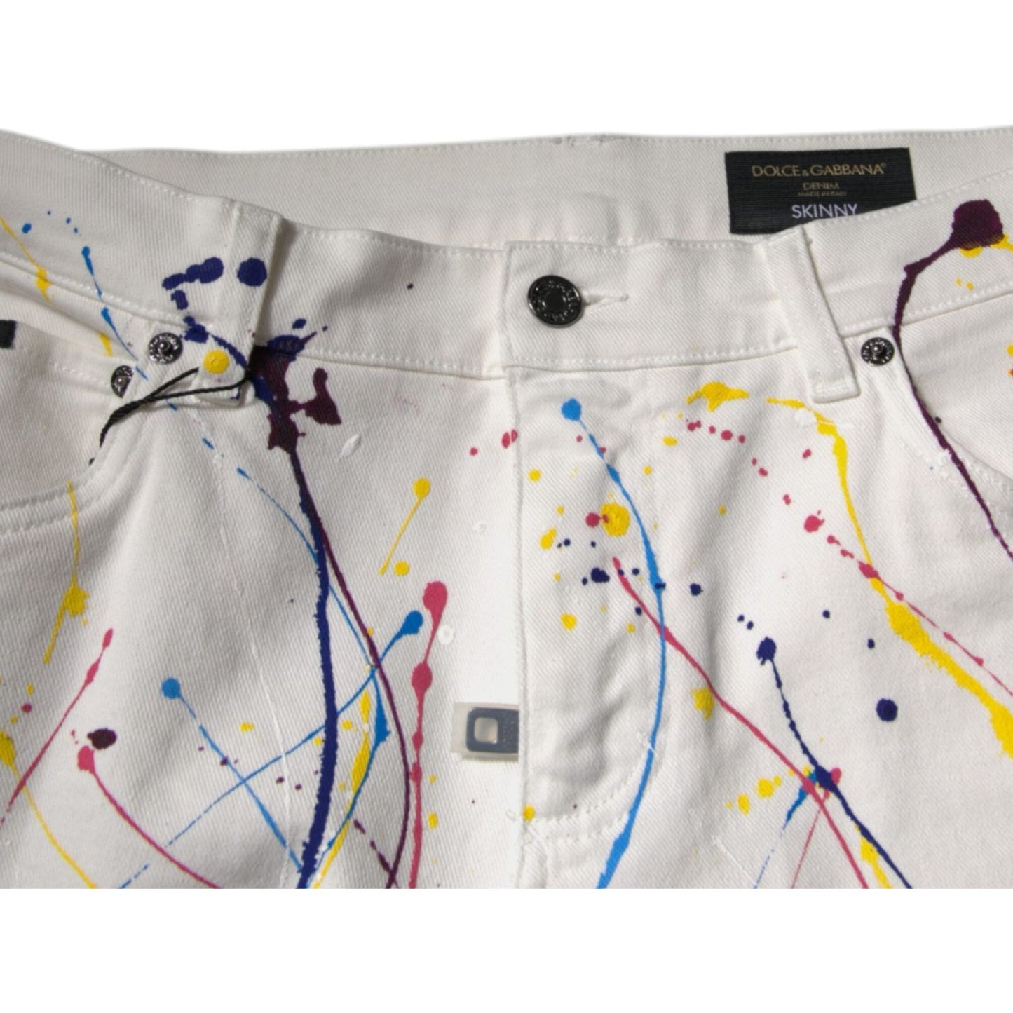 Dolce & Gabbana White Color Splash Print Skinny Denim Jeans