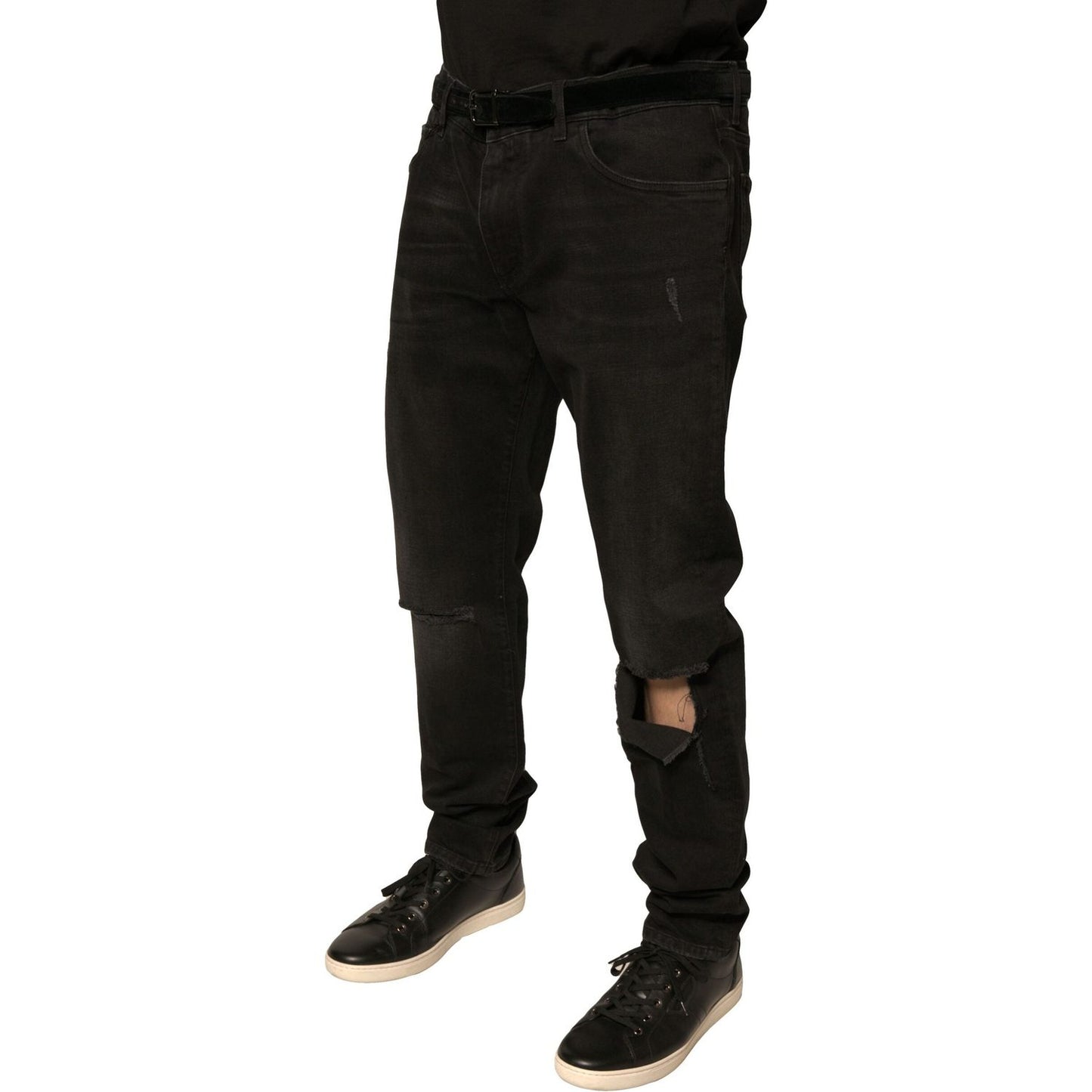Dolce & Gabbana Black Ripped Logo Cotton Skinny Denim Jeans