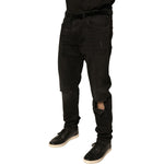Dolce & Gabbana Black Ripped Logo Cotton Skinny Denim Jeans