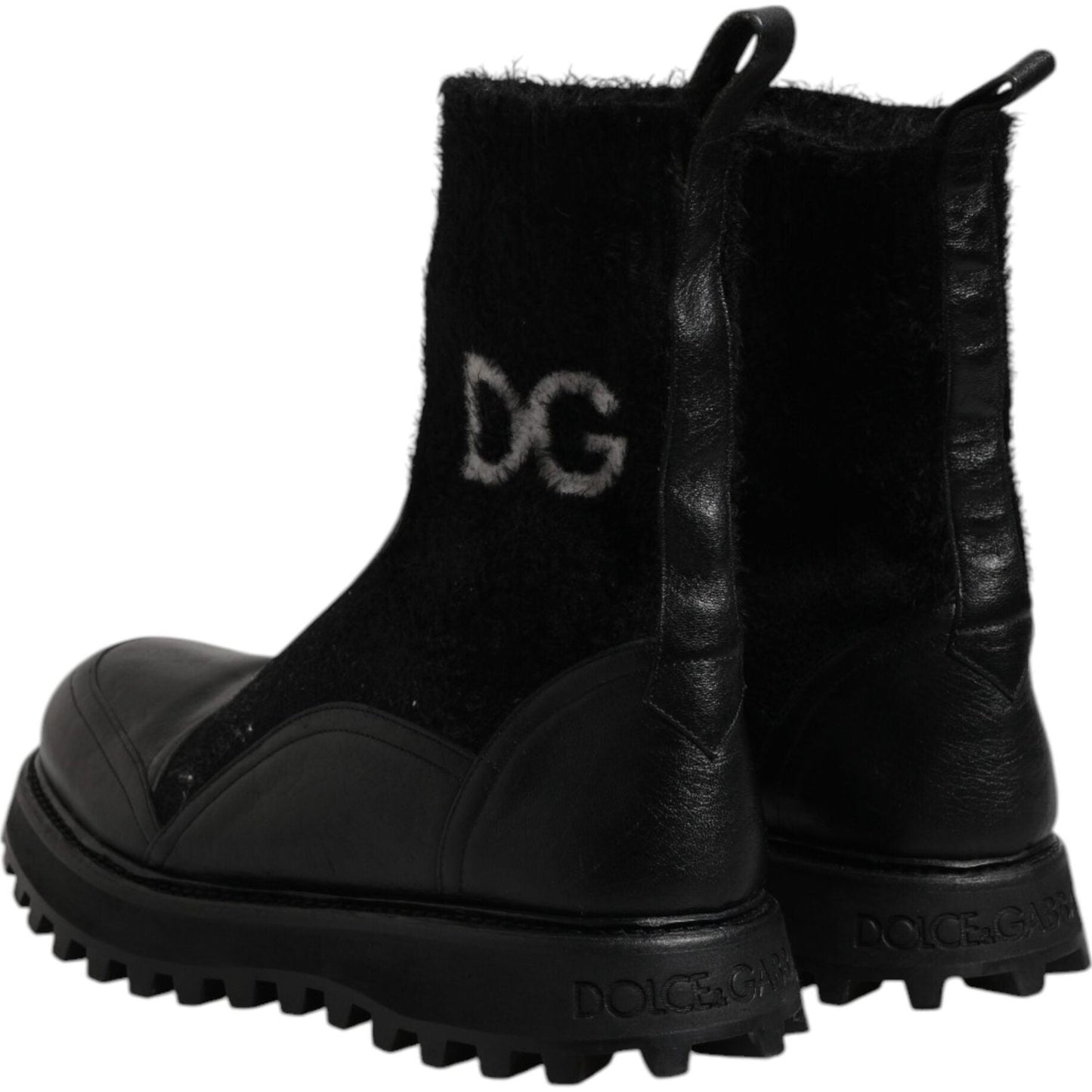 Dolce & Gabbana Black DG Logo Horse Sock Ankle Boots Shoes