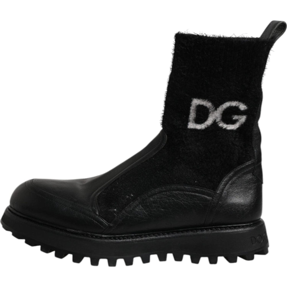 Dolce & Gabbana Black DG Logo Horse Sock Ankle Boots Shoes