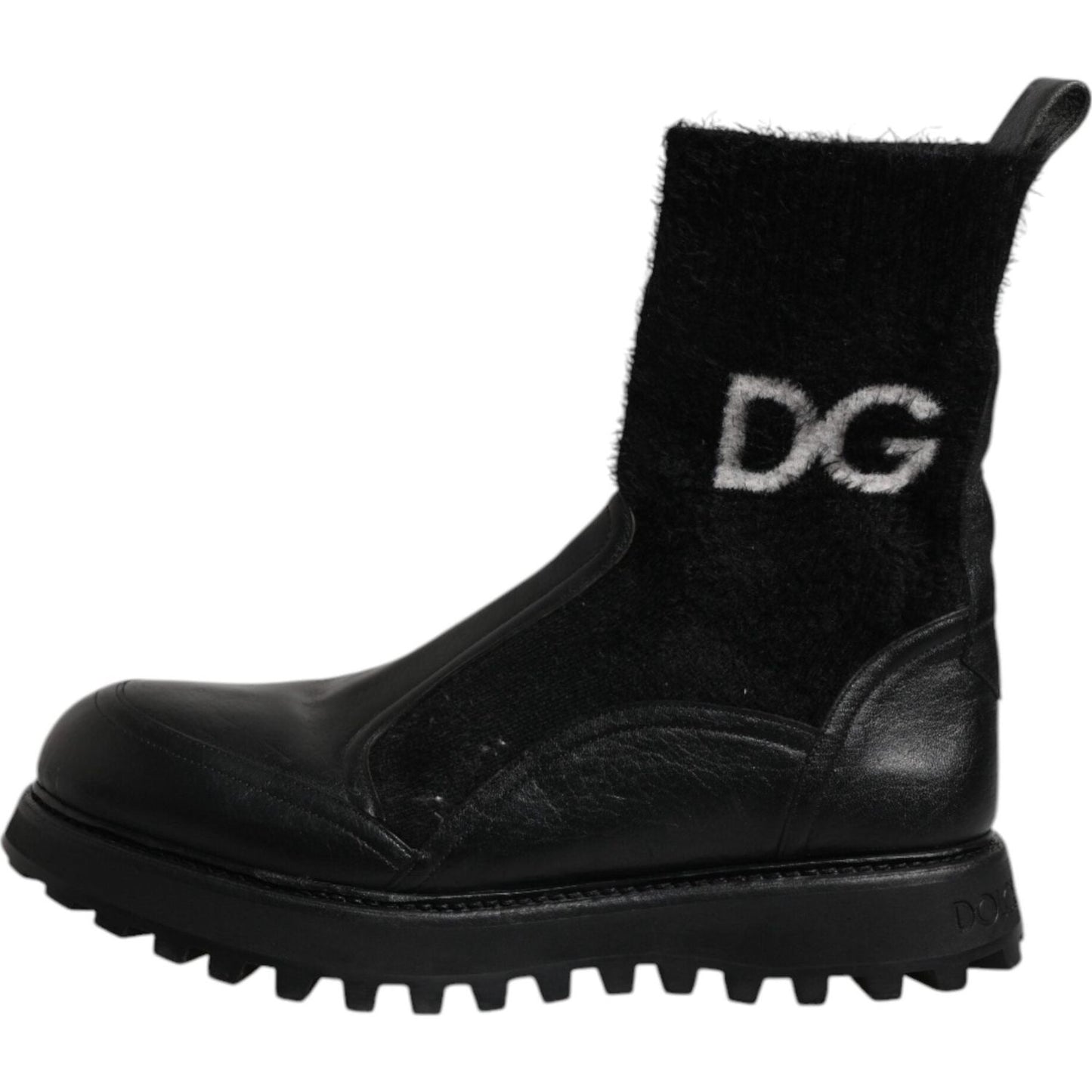 Dolce & Gabbana Black DG Logo Horse Sock Ankle Boots Shoes
