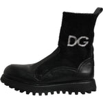 Dolce & Gabbana Black DG Logo Horse Sock Ankle Boots Shoes
