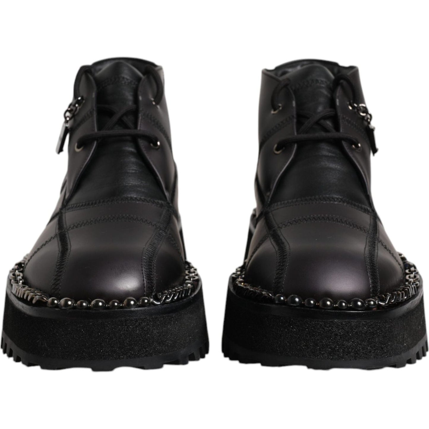 Dolce & Gabbana Black Leather Lace Up Ankle Boots Shoes