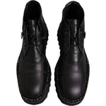 Dolce & Gabbana Black Leather Lace Up Ankle Boots Shoes