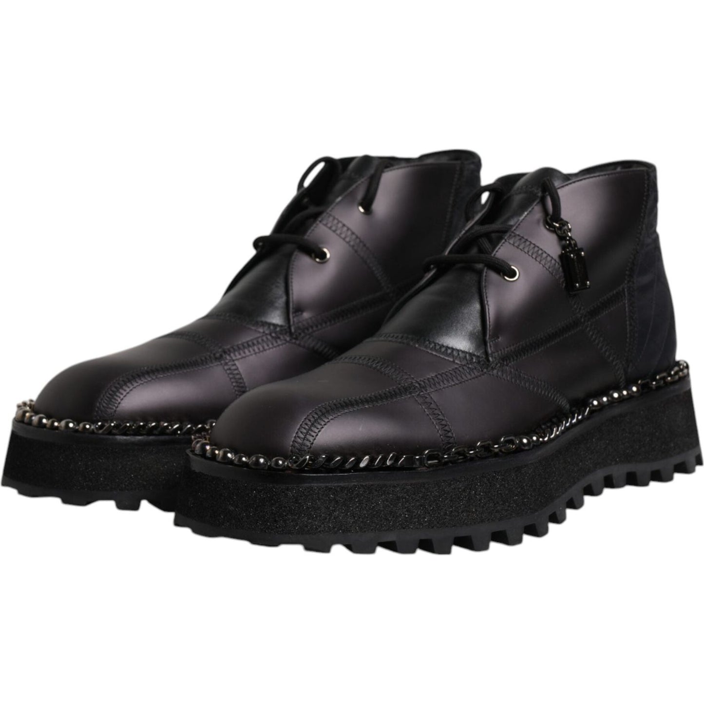 Dolce & Gabbana Black Leather Lace Up Ankle Boots Shoes