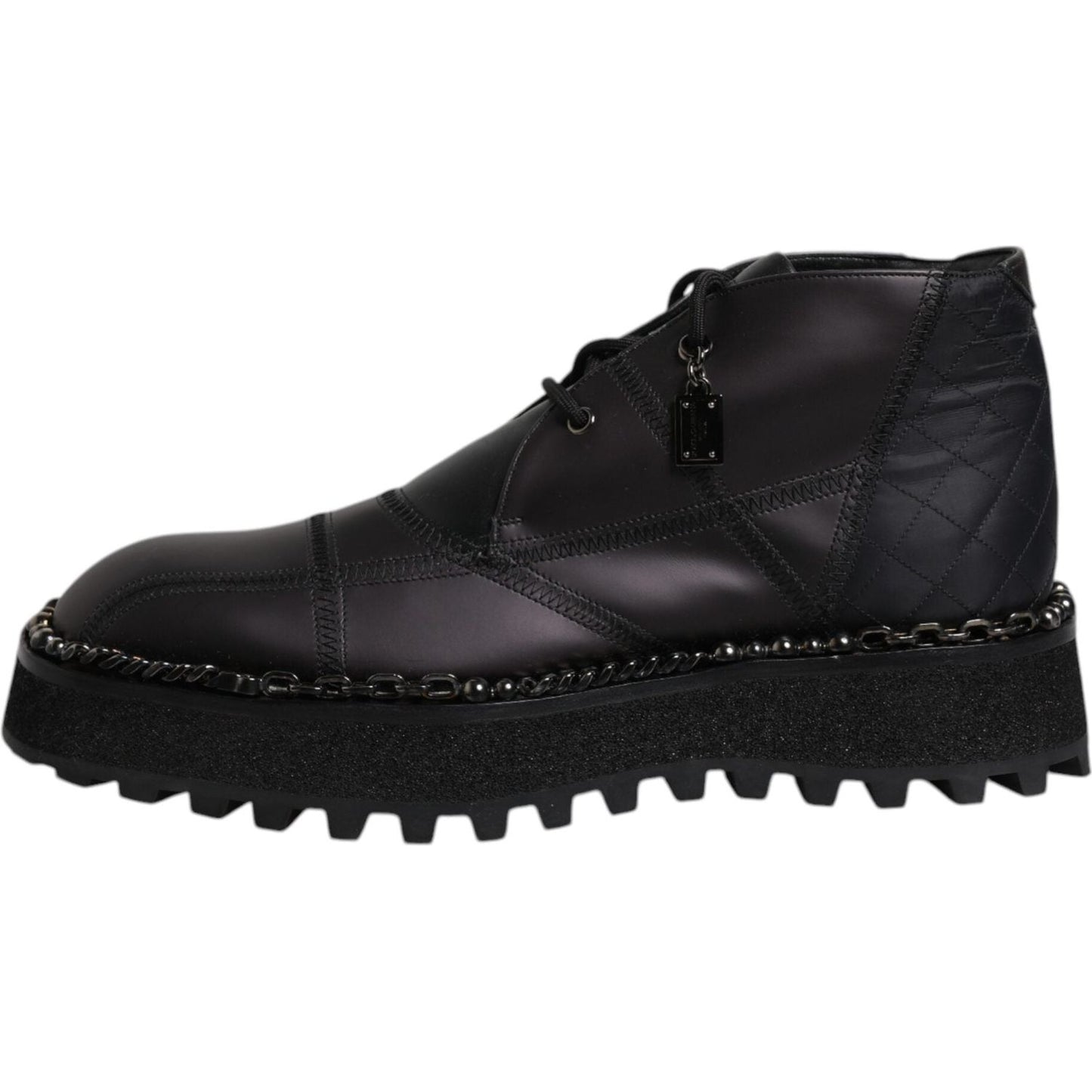 Dolce & Gabbana Black Leather Lace Up Ankle Boots Shoes