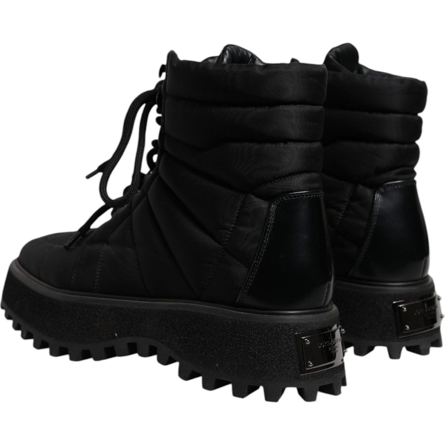 Dolce & Gabbana Black Padded Mid Calf Lace Up Boots Shoes