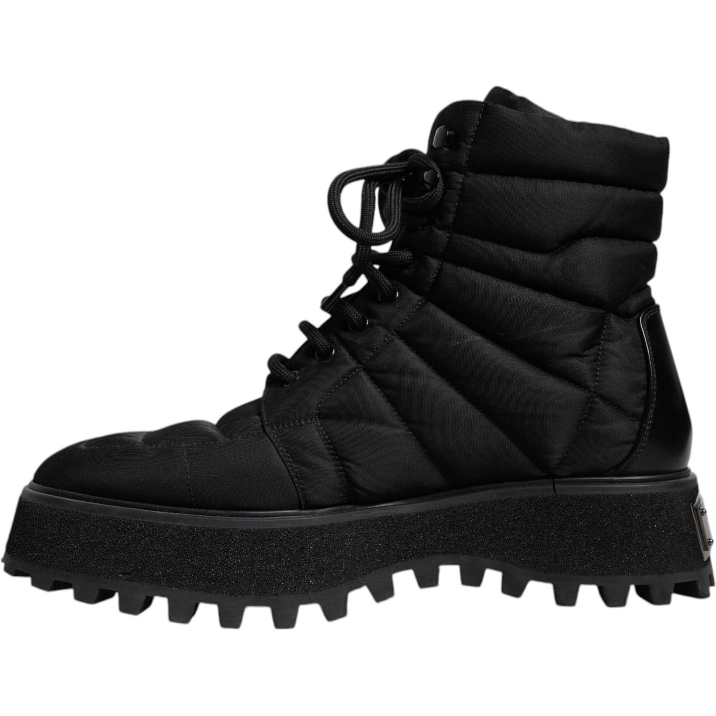 Dolce & Gabbana Black Padded Mid Calf Lace Up Boots Shoes