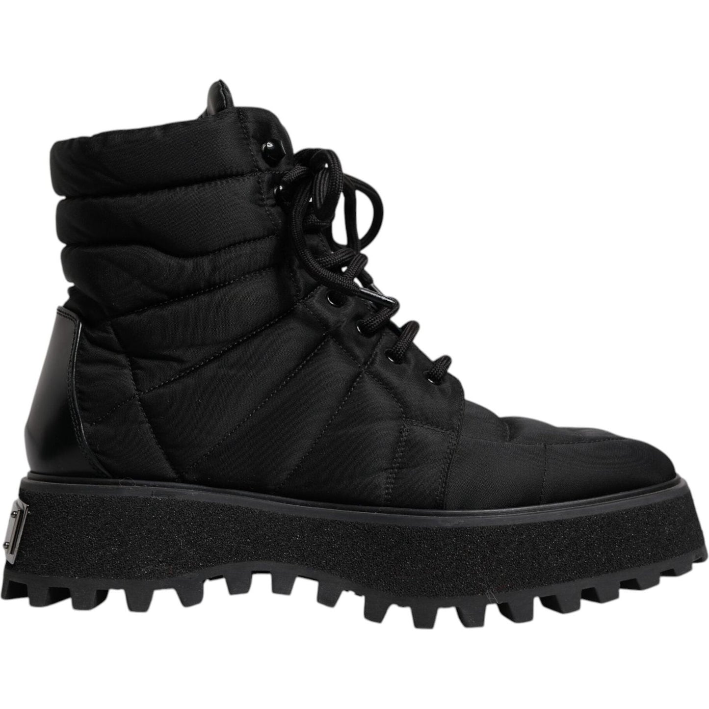 Dolce & Gabbana Black Padded Mid Calf Lace Up Boots Shoes