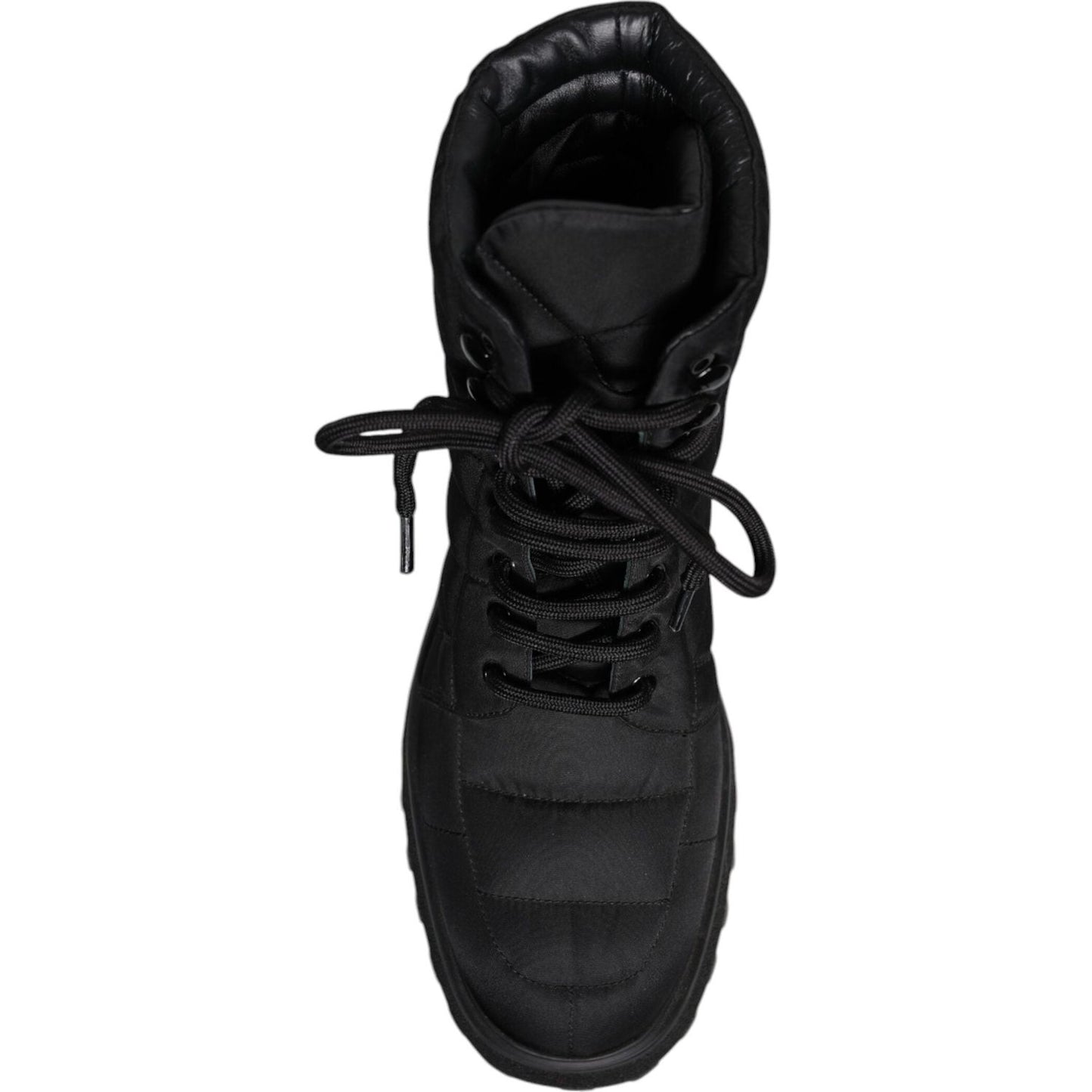 Dolce & Gabbana Black Padded Mid Calf Lace Up Boots Shoes