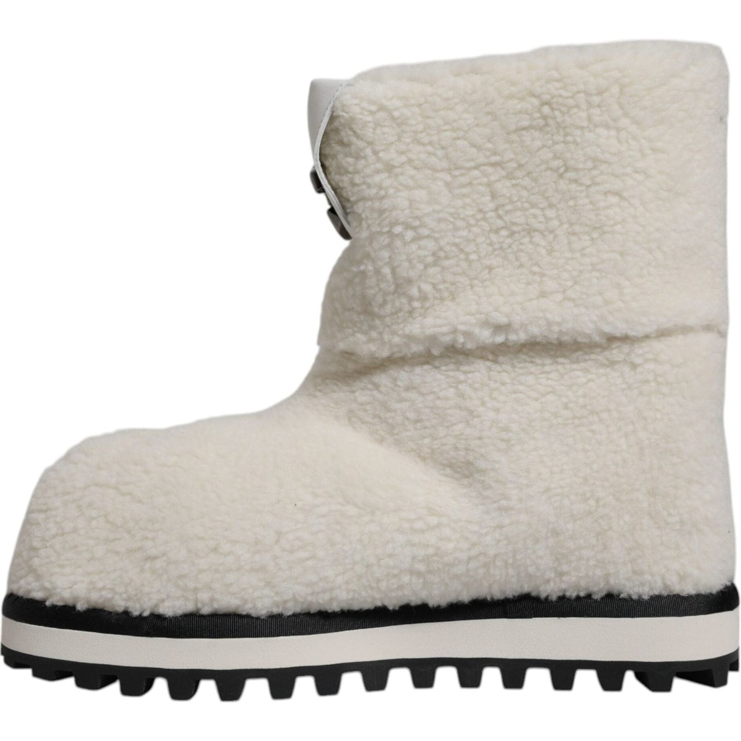 Dolce & Gabbana White Plush Logo Padded Mid Calf Boots Shoes