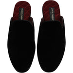 Dolce & Gabbana Black Viscose Velvet Slides Flat Slipper Shoes