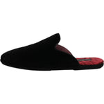 Dolce & Gabbana Black Viscose Velvet Slides Flat Slipper Shoes