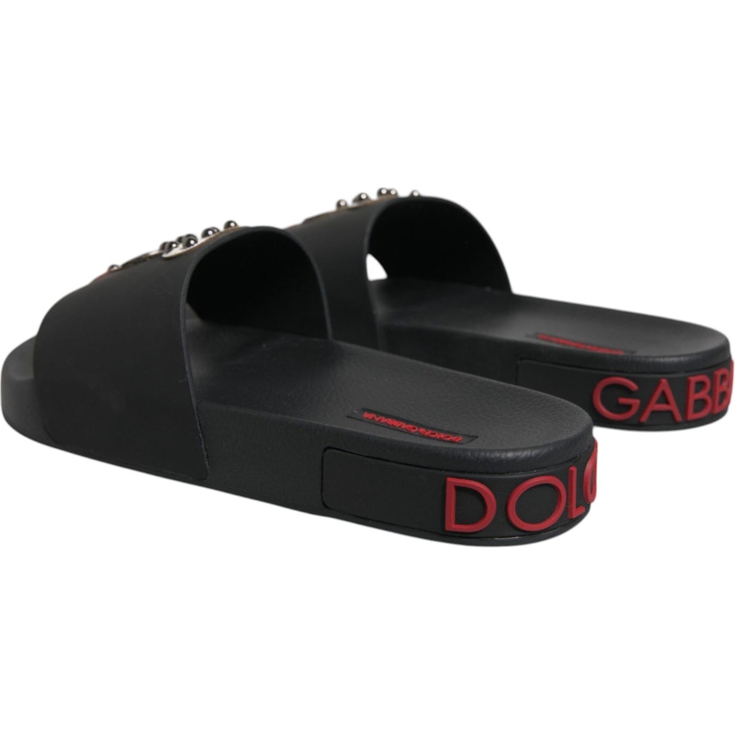 Dolce & Gabbana Black Leather Slides Sandals Beachwear Shoes