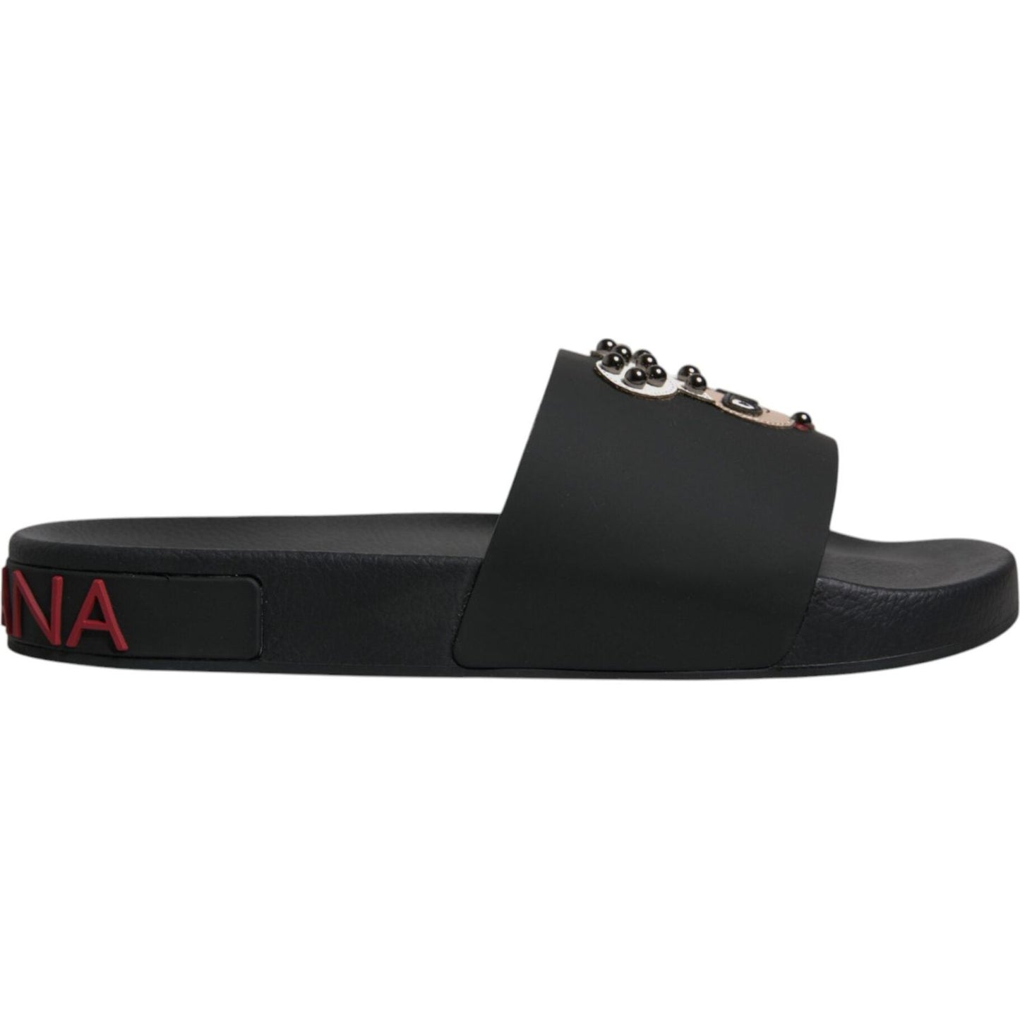Dolce & Gabbana Black Leather Slides Sandals Beachwear Shoes