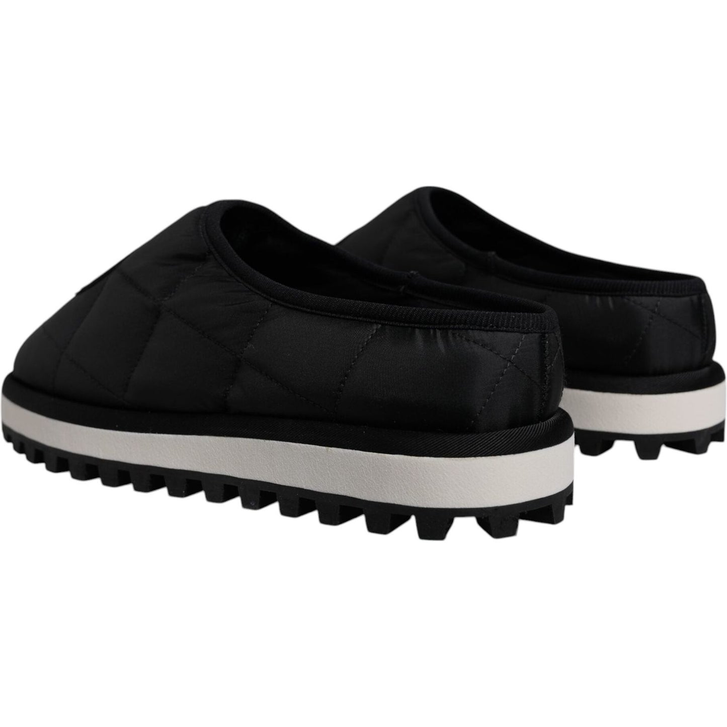 Dolce & Gabbana Black Nylon Quilted Logo Patch Sandals Slides Shoes