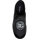 Dolce & Gabbana Black Nylon Quilted Logo Patch Sandals Slides Shoes