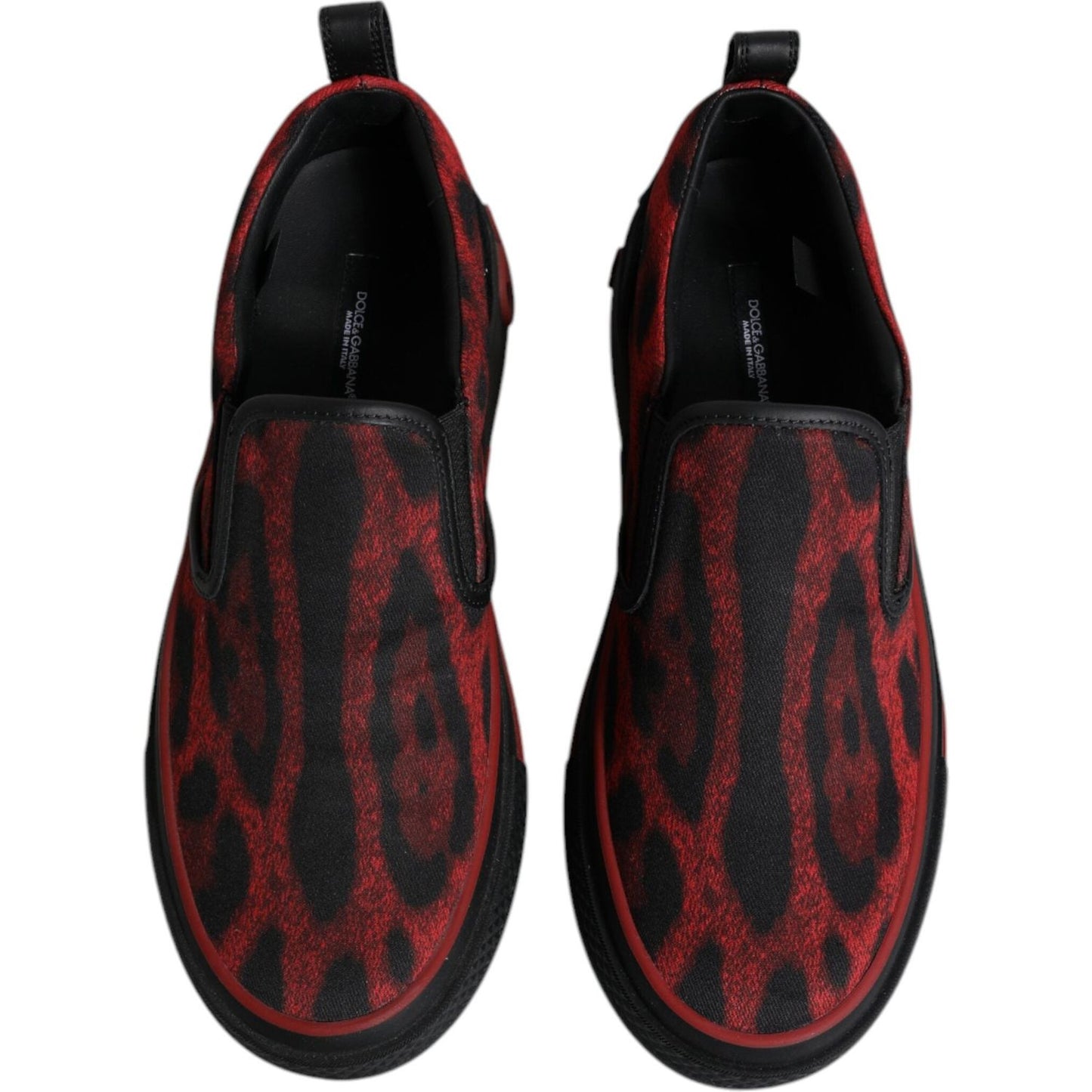 Dolce & Gabbana Red Black Leopard Cotton Men Low Top Sneakers Shoes